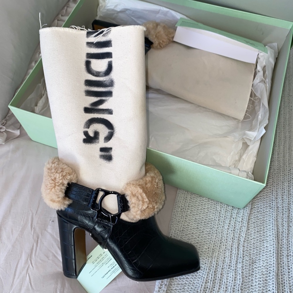 OFF WHITE VIRGIL BLACK “FOR RIDING” LOW BLACK BOOTS